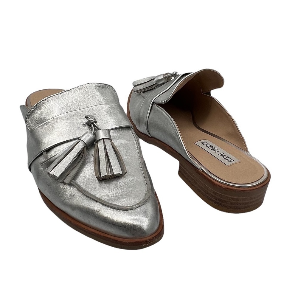 Steve Madden Silver Leather Magan Slip-On Tassel Loafer Size 9.5 Women's
